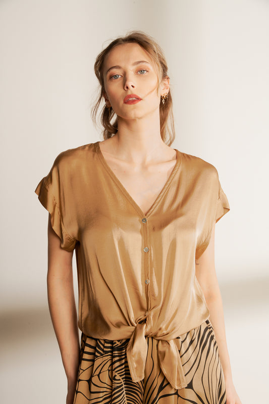 SHORT Knotted SILKY SHIRT (FA240C05Q) - CAMEL