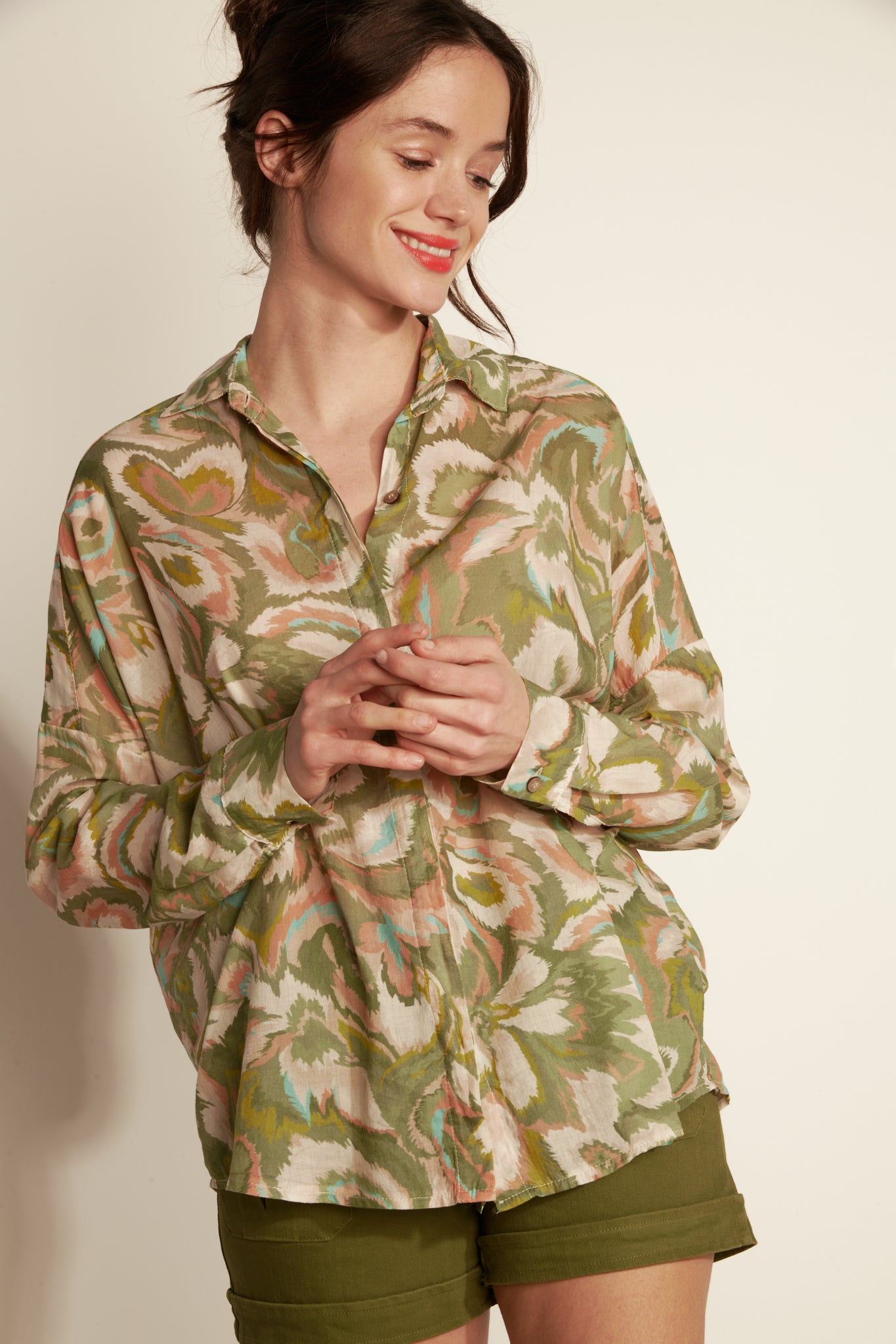 CHEMISE VOILE DE COTON ANYA KAKI