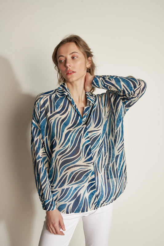 ANYA OCEAN COTTON VOILE SHIRT