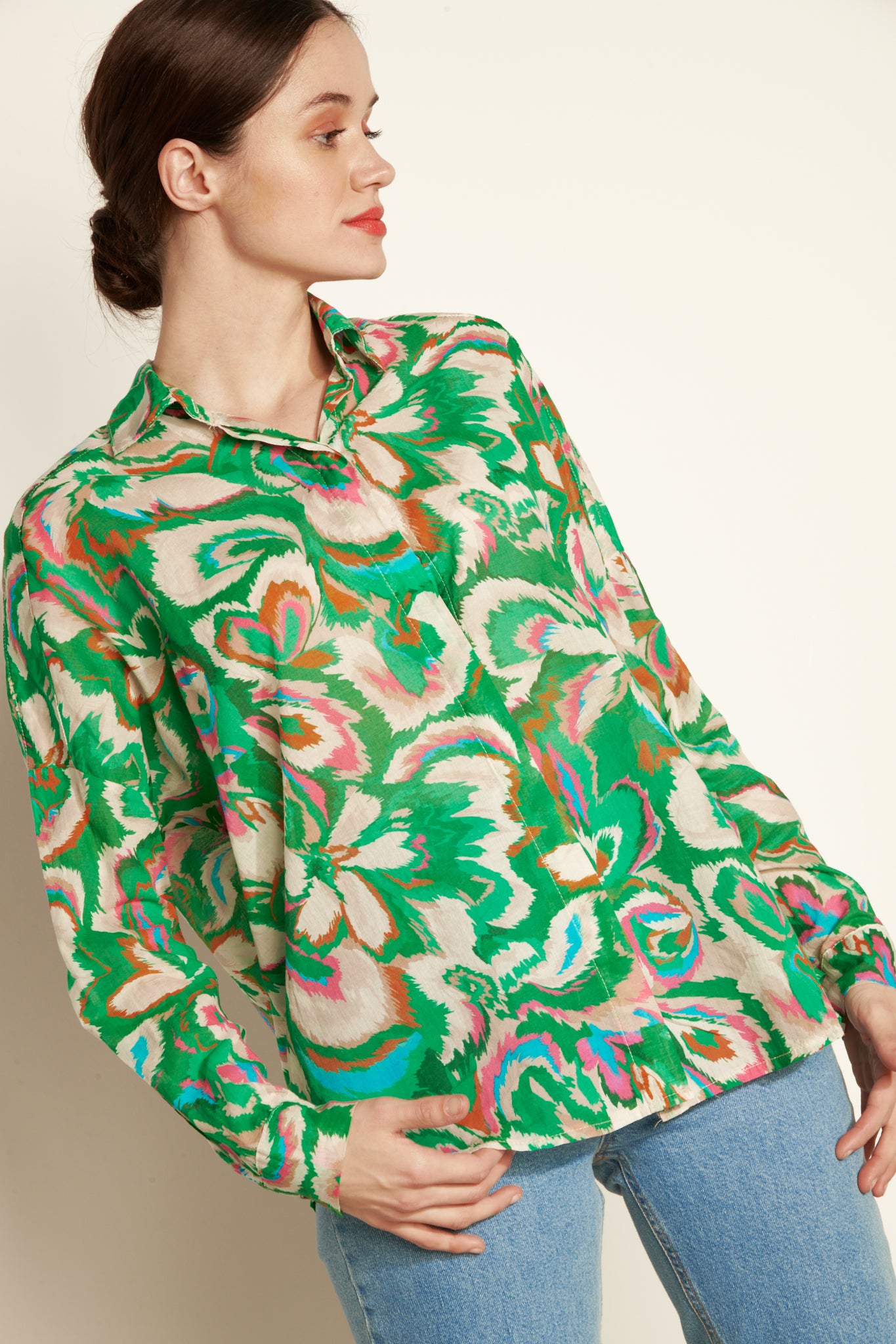 ANYA GREEN COTTON VOILE SHIRT
