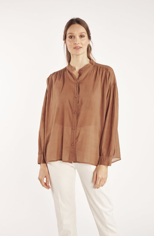 CHEMISE AMPLE VOILE DE COTON CYRIELLE CACAO
