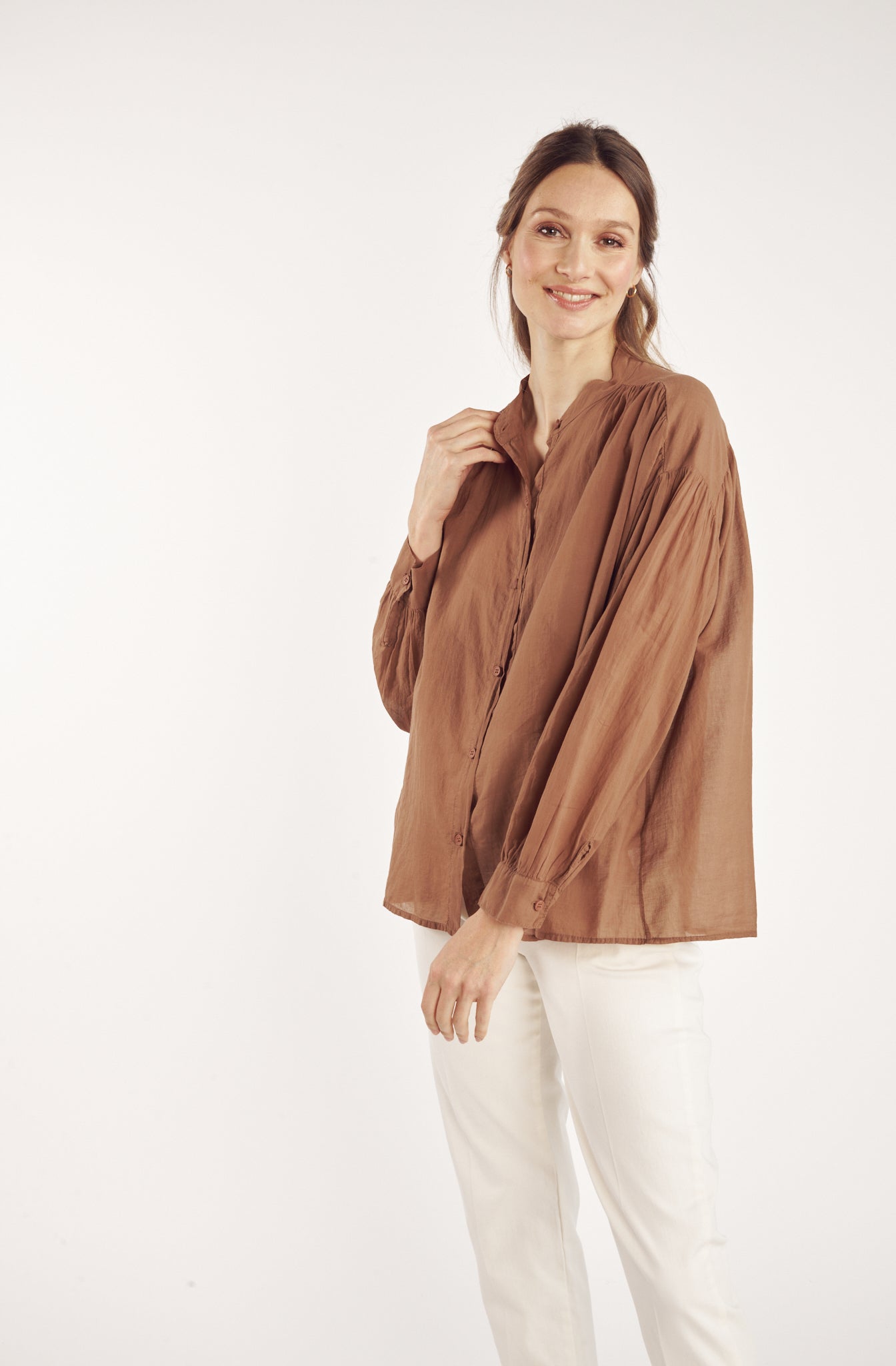 CHEMISE AMPLE VOILE DE COTON CYRIELLE CACAO