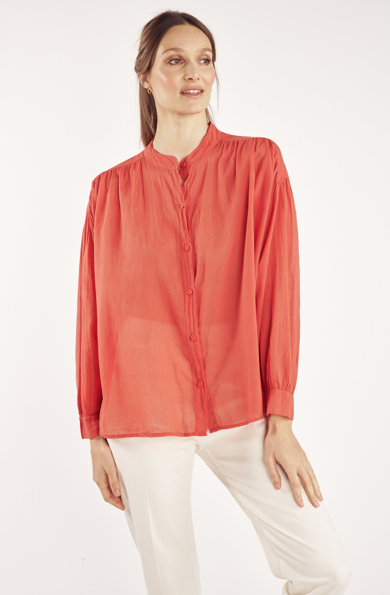 CHEMISE AMPLE VOILE DE COTON CYRIELLE CORAIL