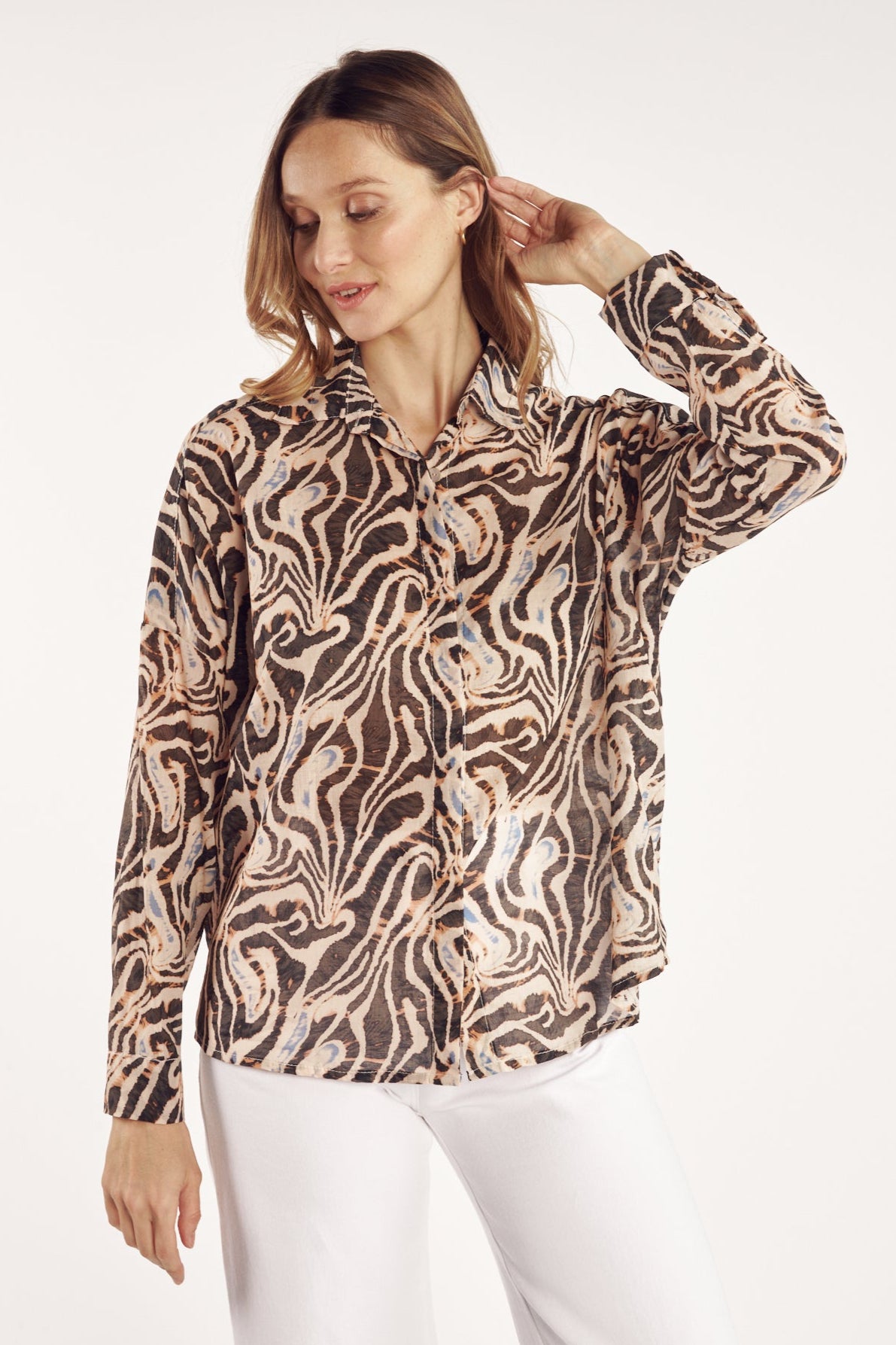 CHEMISE AMPLE VOILE PRINT - TP05 NOIR FAUVE
