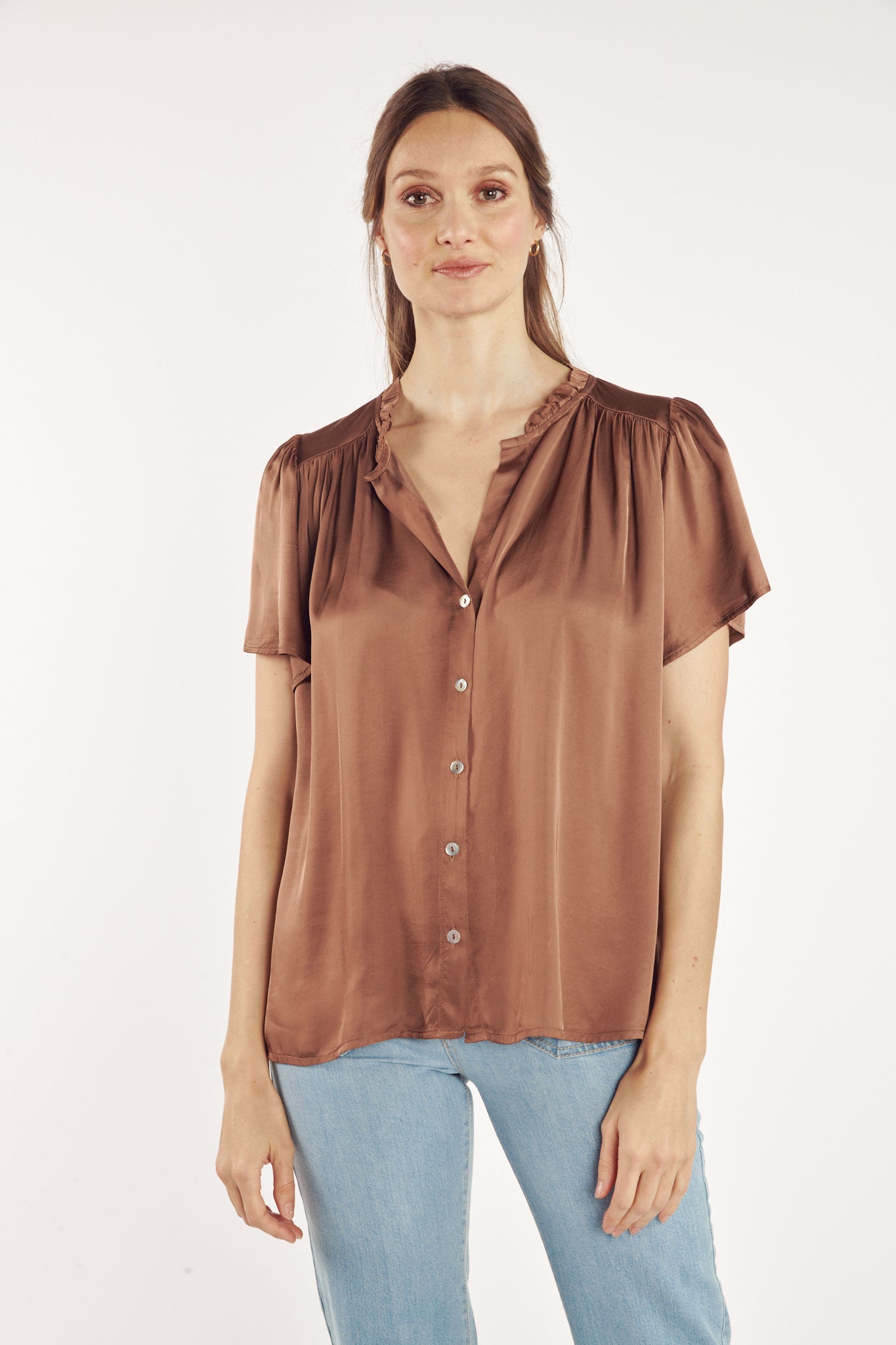 CHEMISE COL PLISSÉ ANNABELLE CAPPUCCINO