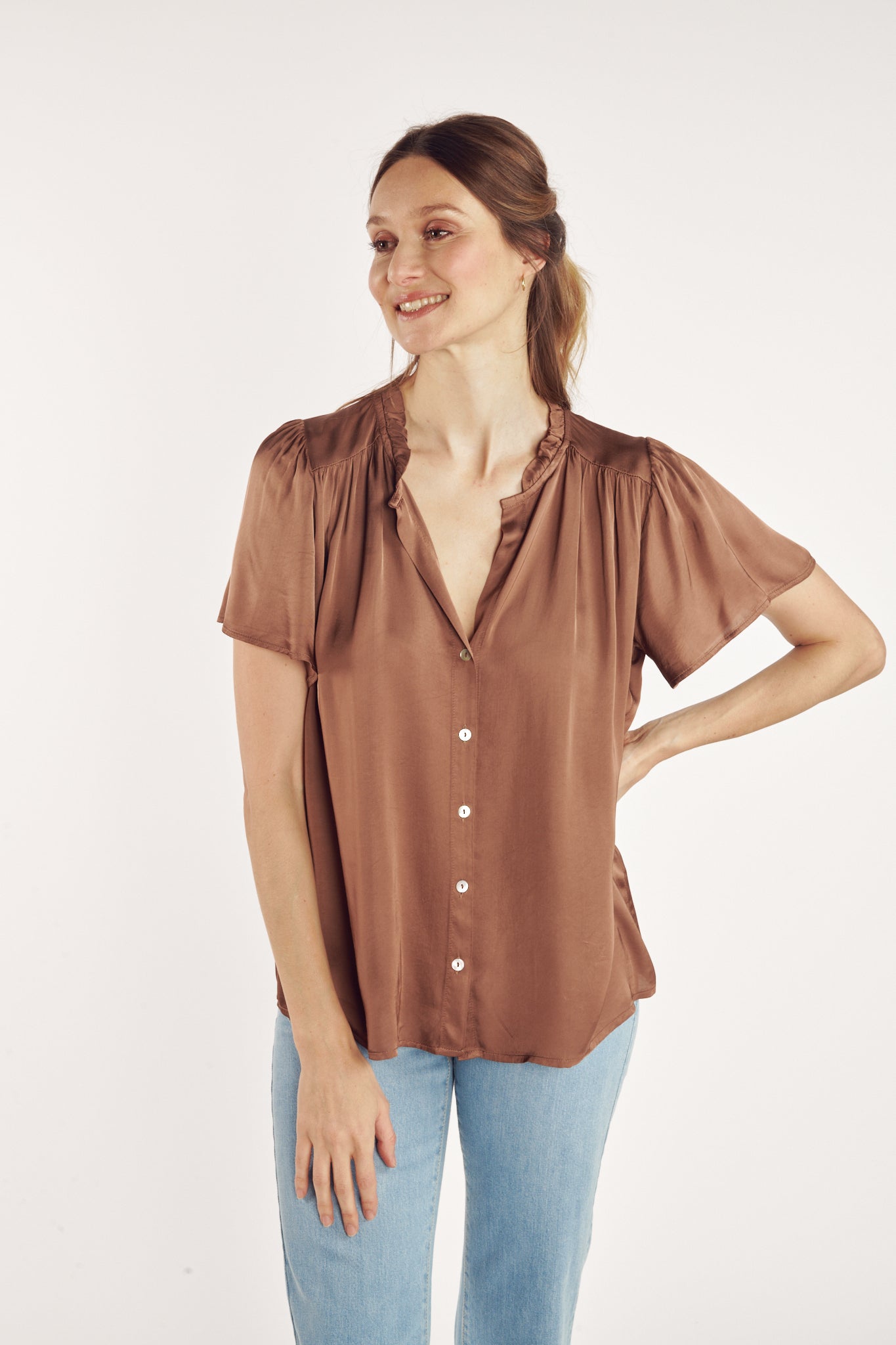 CHEMISE COL PLISSÉ ANNABELLE CAPPUCCINO