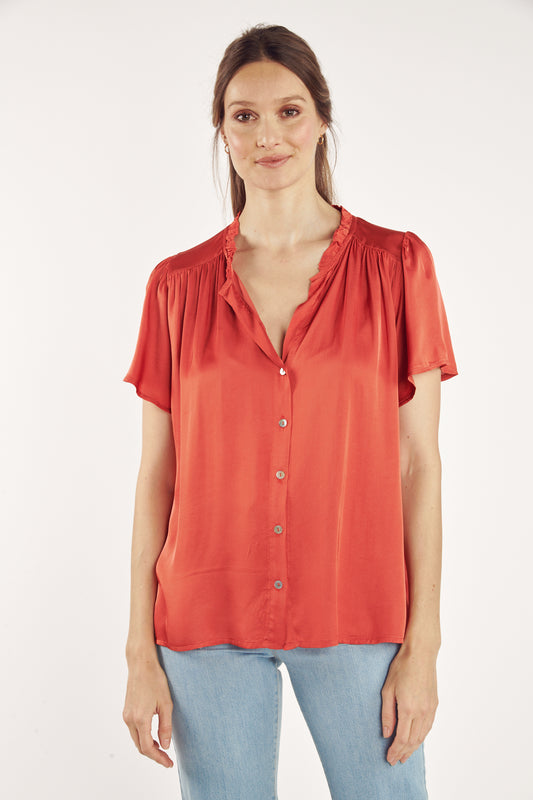 CHEMISE COL PLISSÉ ANNABELLE CORAIL