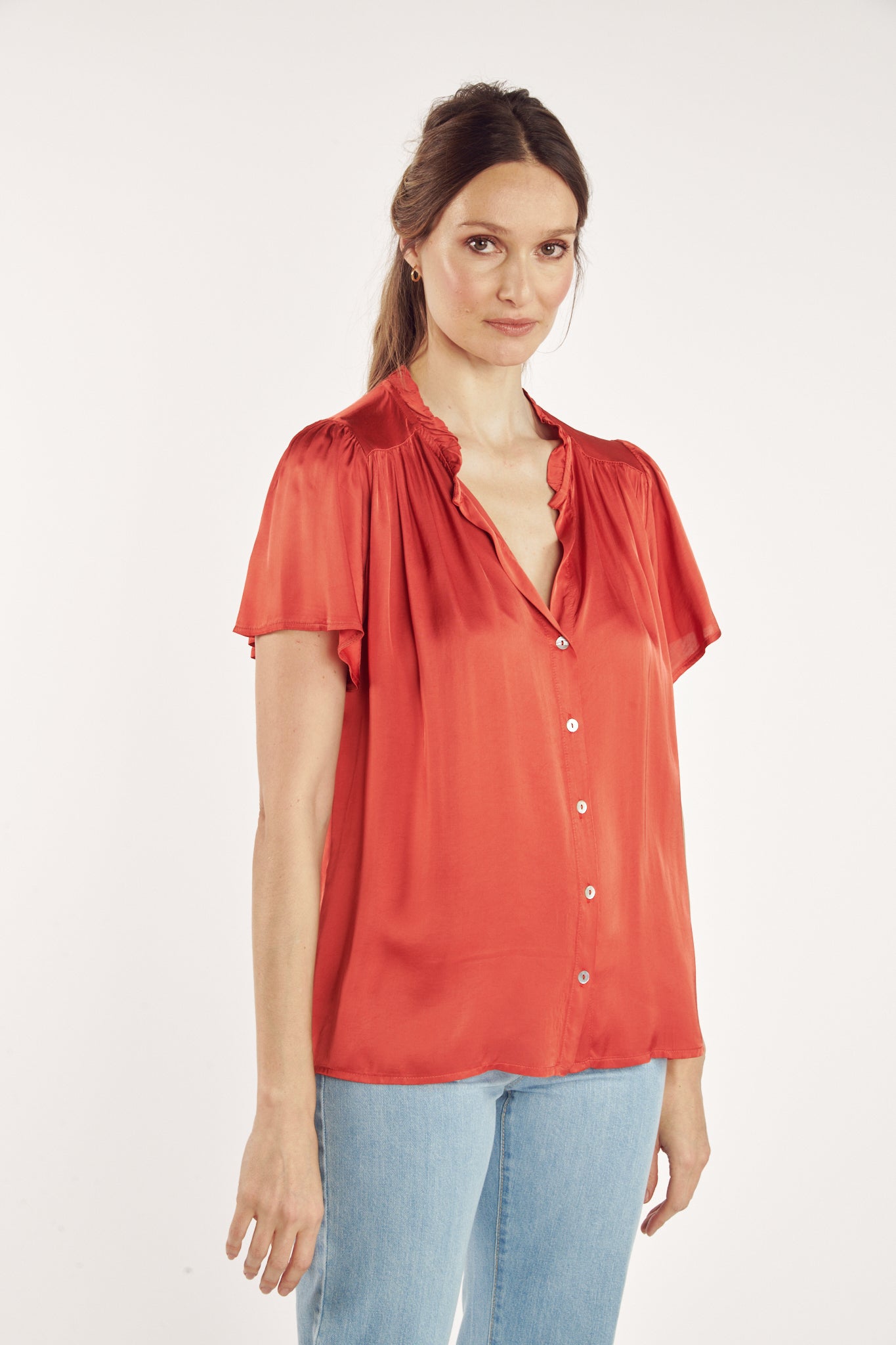 CHEMISE COL PLISSÉ ANNABELLE CORAIL