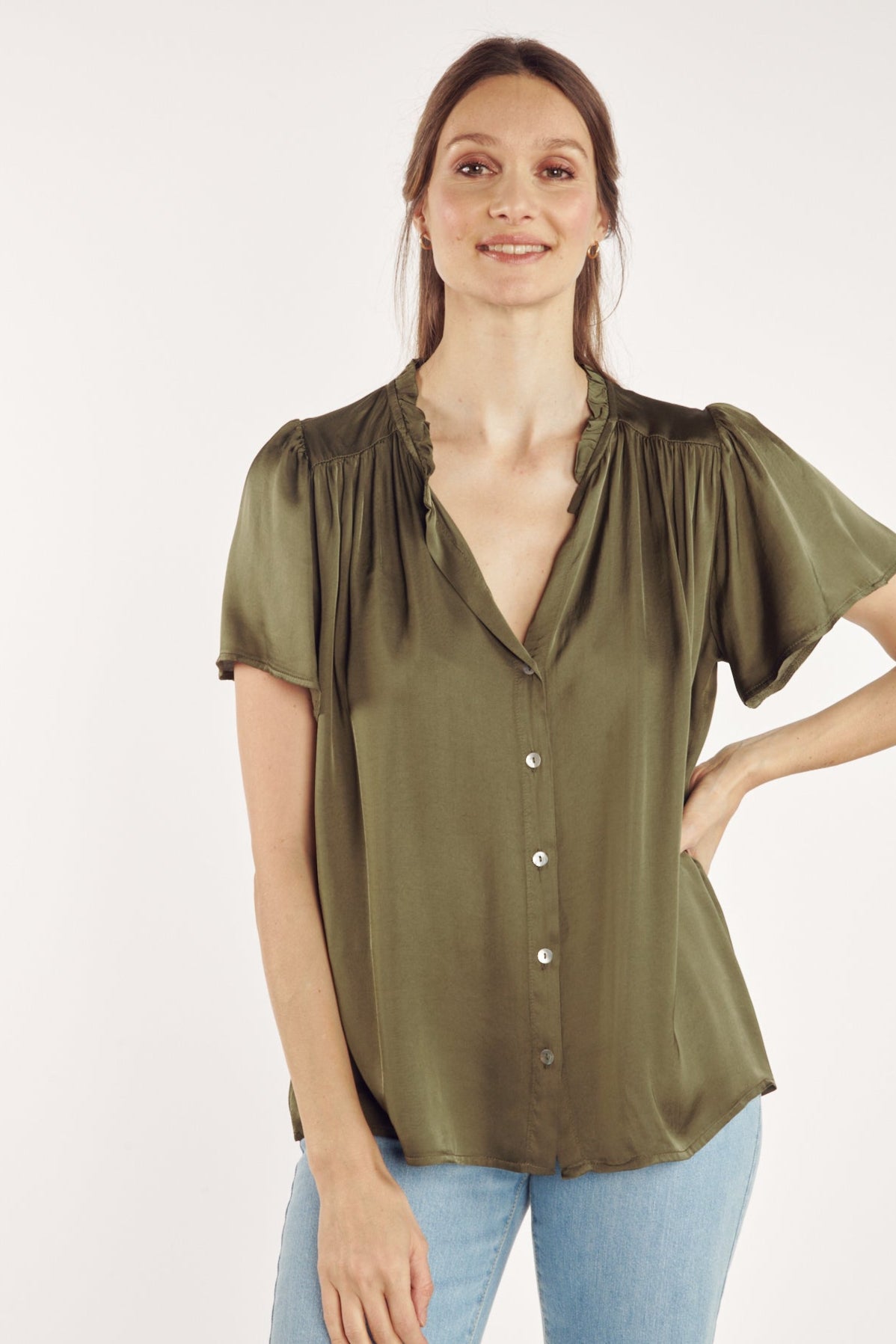 CHEMISE COL PLISSÉ ANNABELLE KAKI