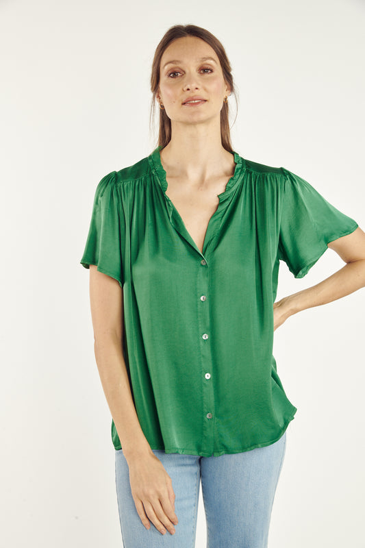 CHEMISE COL PLISSÉ ANNABELLE VERT