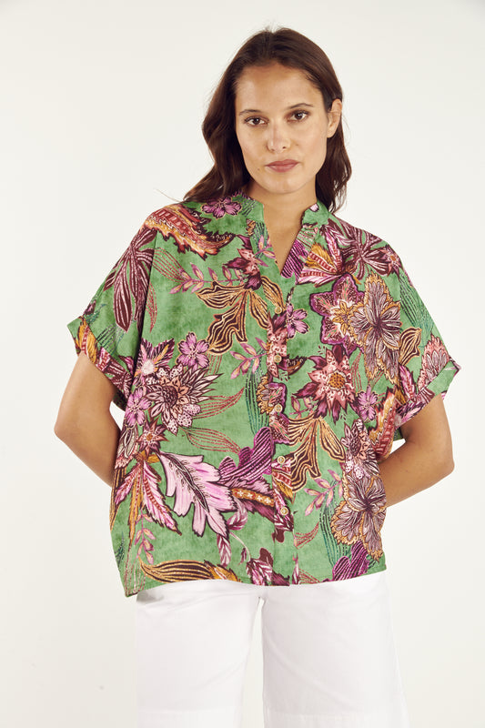 CHEMISE AMPLE CLARINA VERT FLOWER