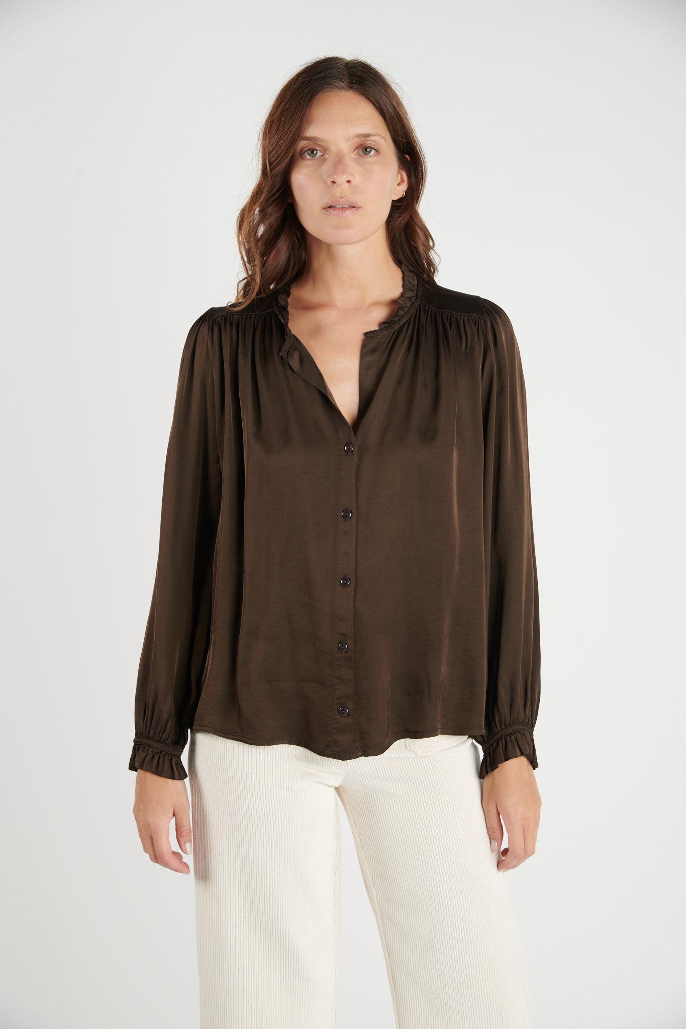 CHEMISE COL PLISSÉ FLORA EBENE