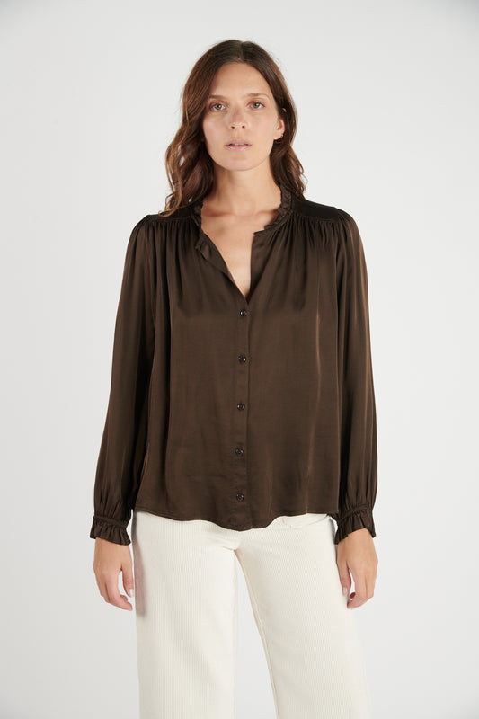 CHEMISE COL PLISSÉ FLORA EBENE