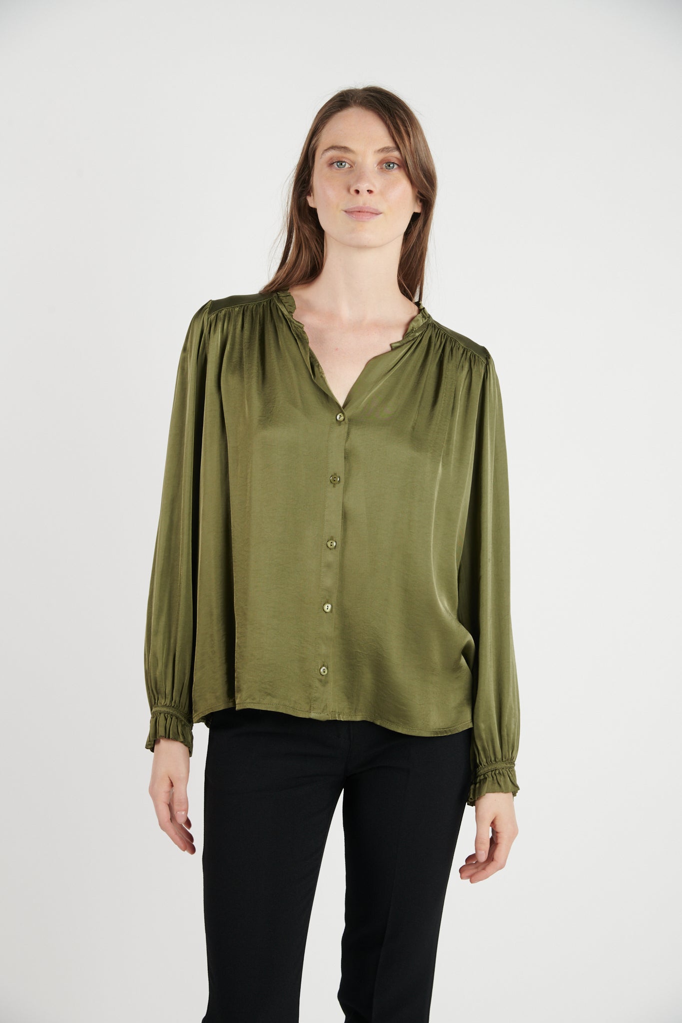 CHEMISE COL PLISSÉ FLORA KAKI