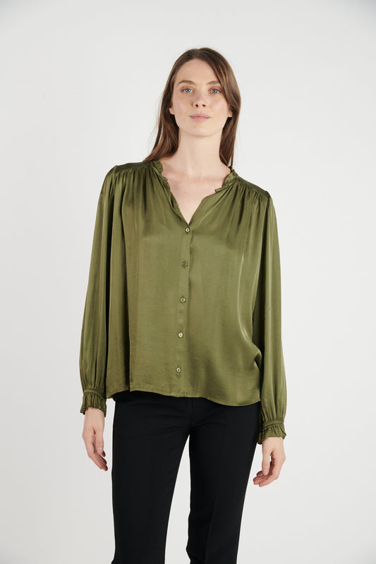 CHEMISE COL PLISSÉ FLORA KAKI