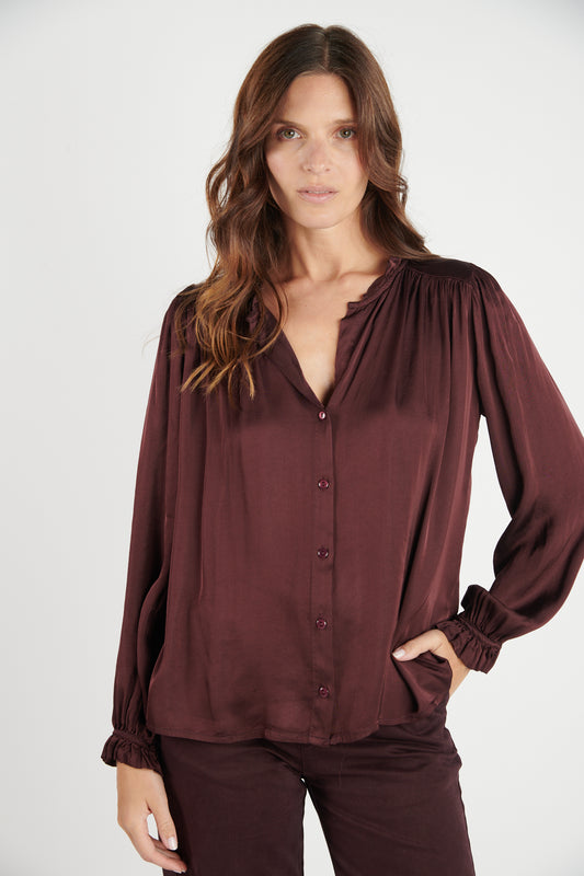 CHEMISE COL PLISSÉ FLORA PRUNE