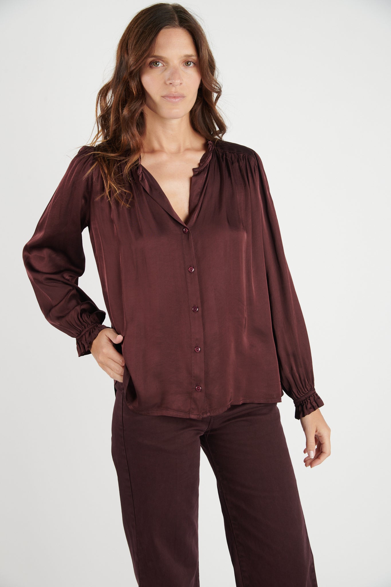CHEMISE COL PLISSÉ FLORA PRUNE