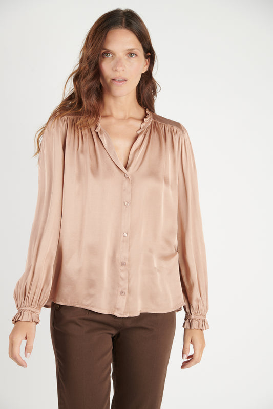 CHEMISE COL PLISSÉ FLORA ROSE POUDRÉ