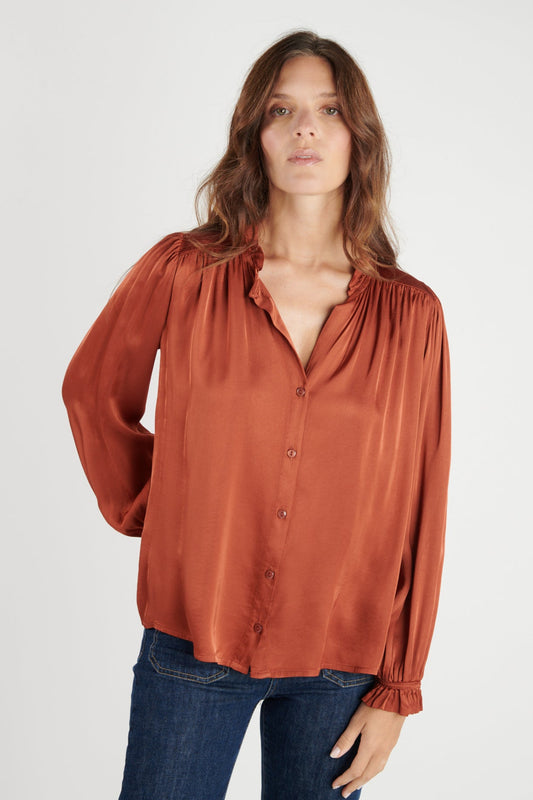 CHEMISE COL PLISSÉ FLORA SAFRAN