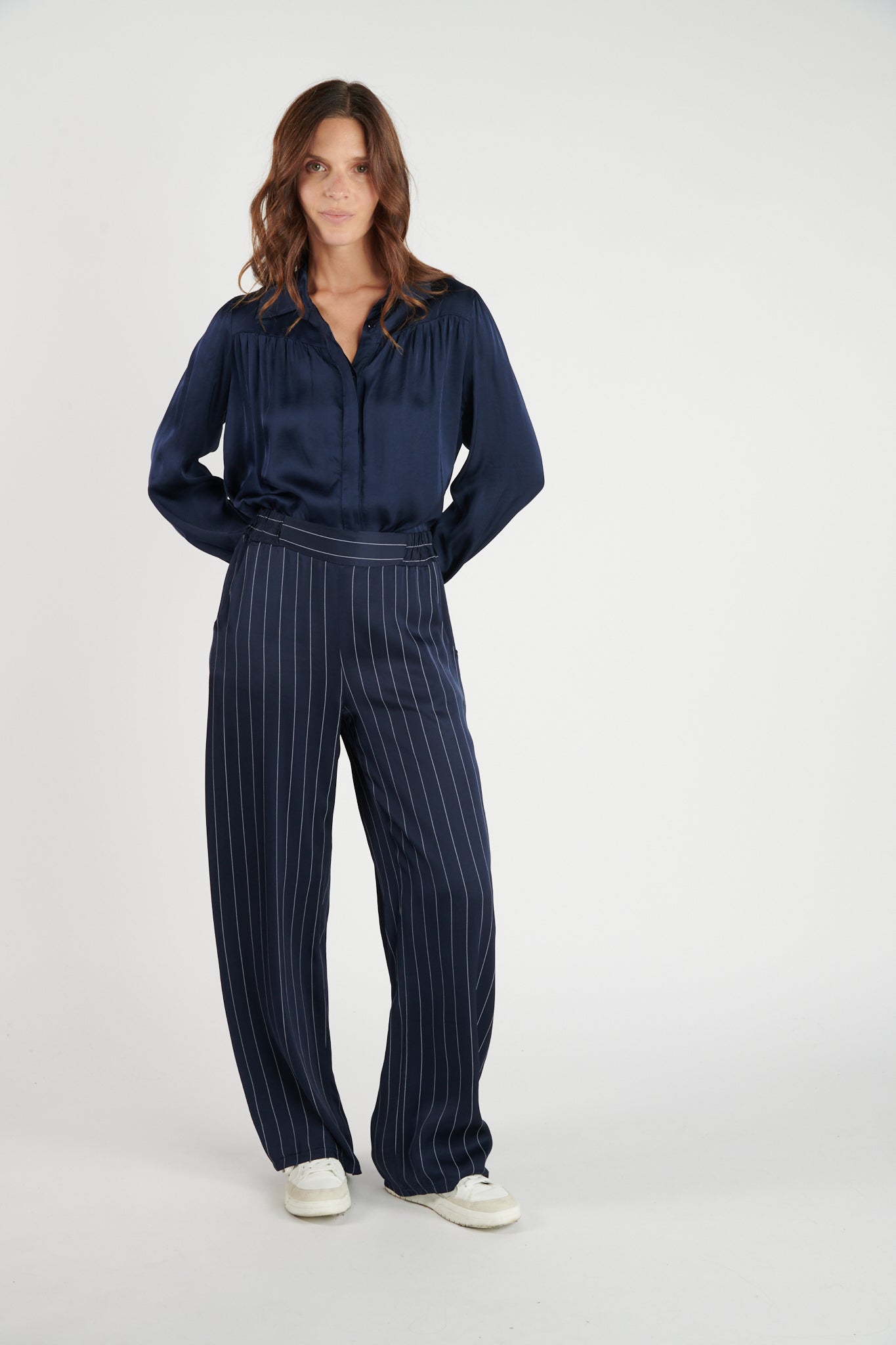 PANTALON FLUIDE CRISTOBAL RAYURES MARINE FONCE