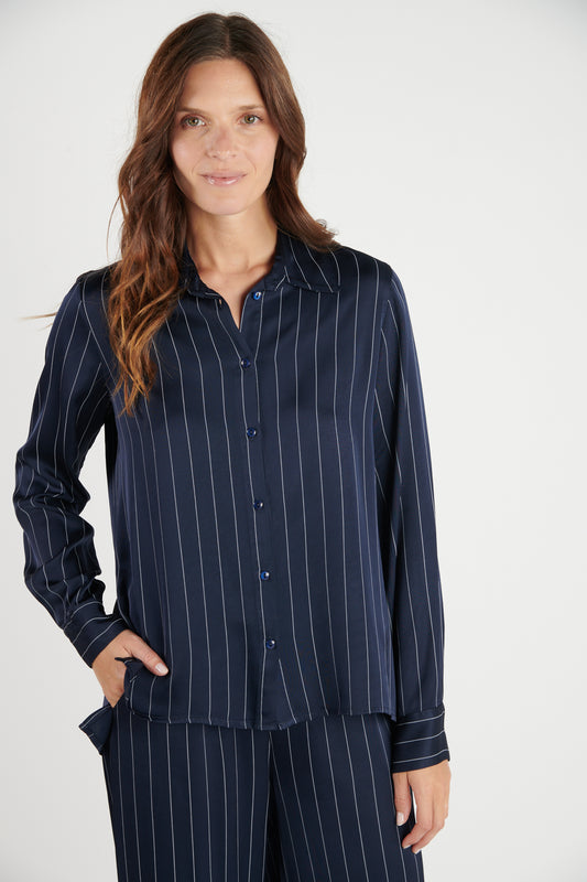CHEMISE FLUIDE DYA RAYURES MARINE FONCE