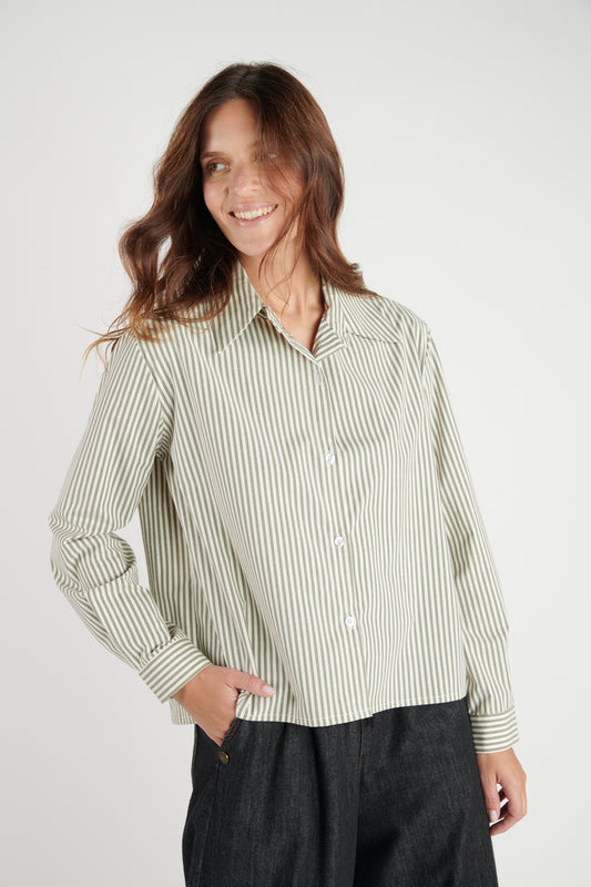 CHEMISE COURTE DIALA RAYURES KAKI