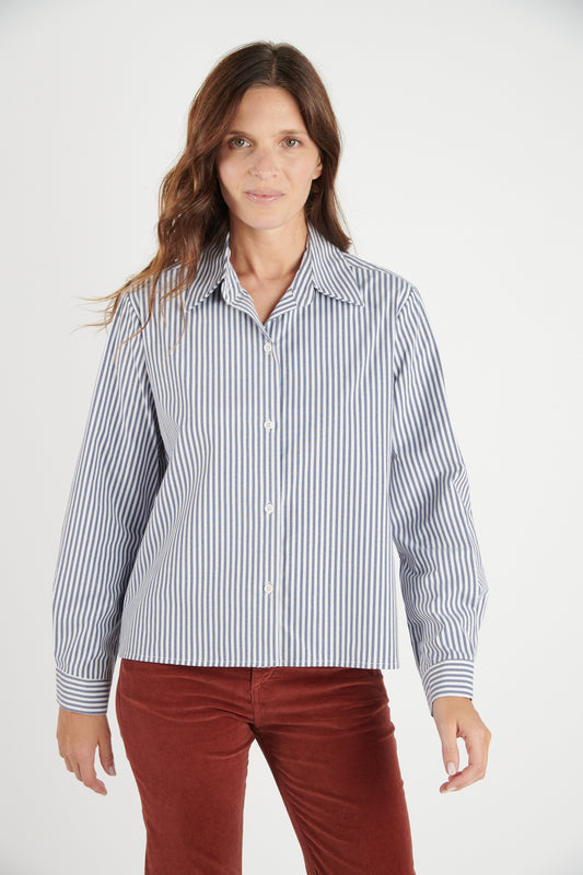 CHEMISE COURTE DIALA RAYURES MARINE
