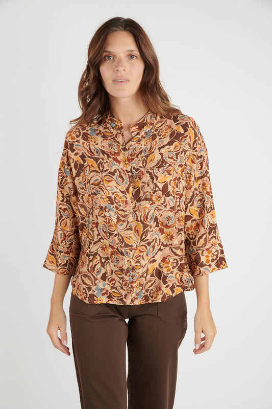 CHEMISE OVERSIZE IMPRIMÉ FLOWER CHOCO DÉLIA