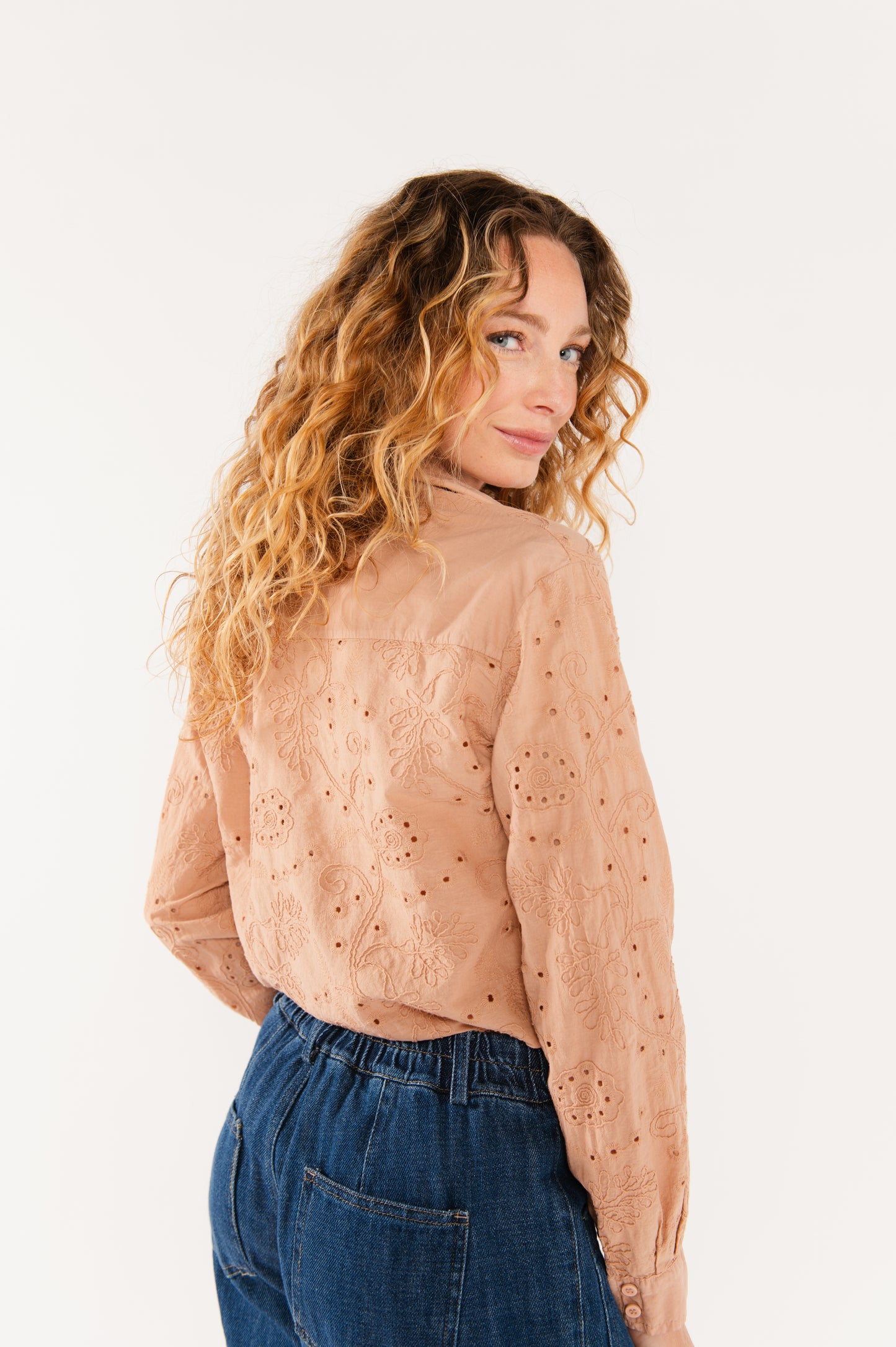 CHEMISE BRODÉE EDWIGE VIEUX ROSE
