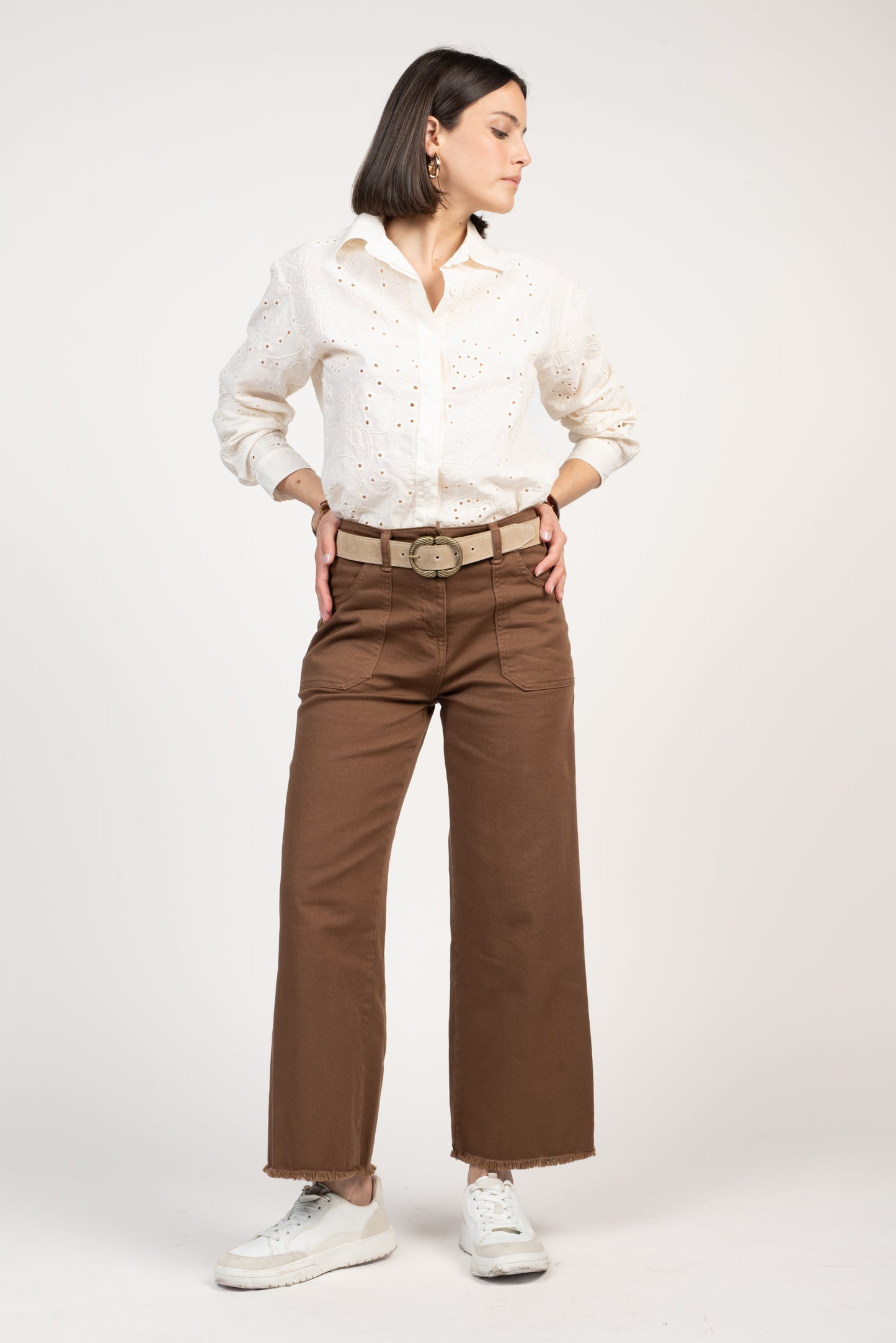 PANTALON ÉVASÉ 7/8ÈME ÉVAN MARRON