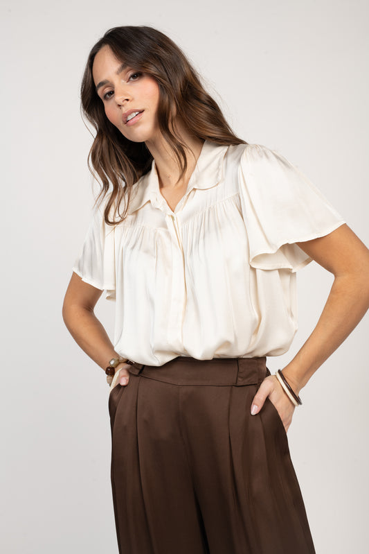 CHEMISE SATINÉE ÉVANGÉLINA ÉCRUE
