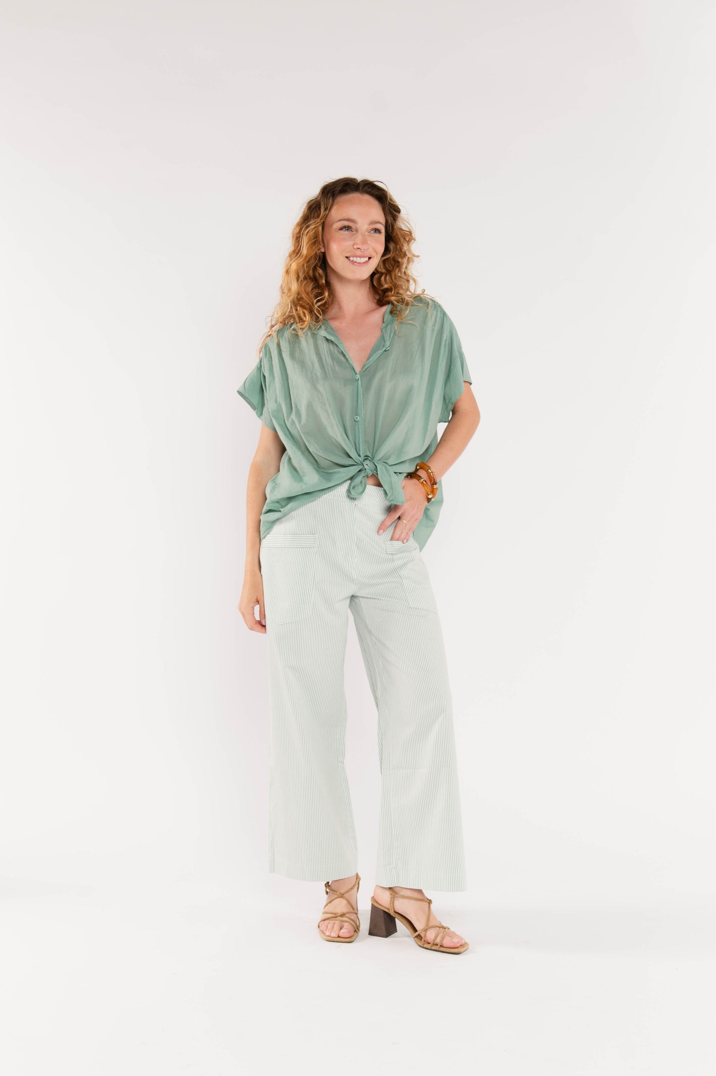 PANTALON 7/8ÈME À RAYURES FABIAN VER D'EAU
