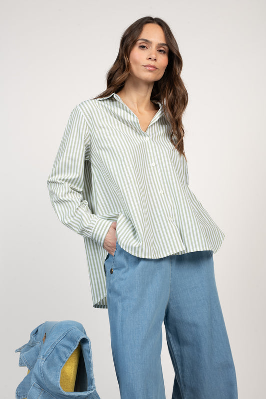 CHEMISE OVERSIZE RAYÉE ÉRICA VERTE