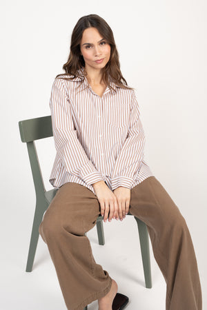 ÉRICA BROWN STRIPED OVERSIZED SHIRT