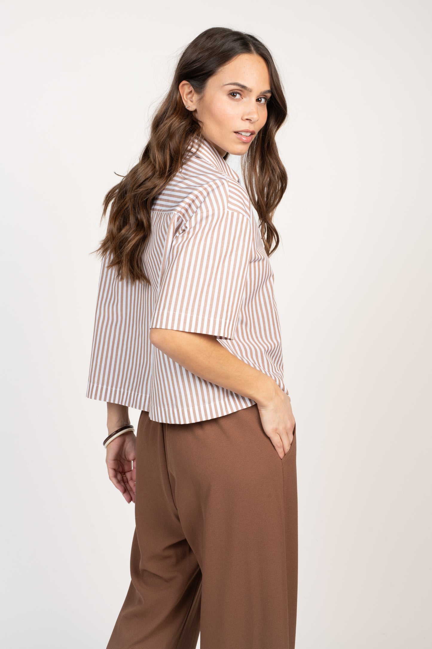 CHEMISE À RAYURES FLORIANE MARRON