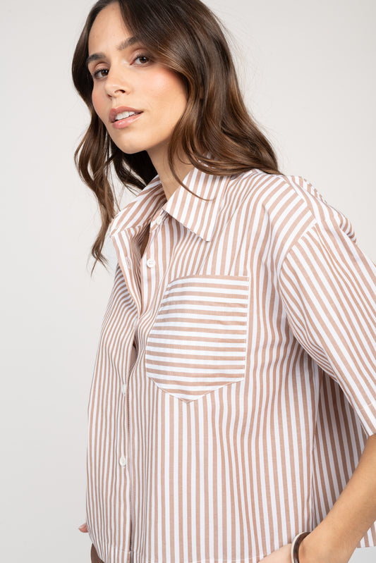 CHEMISE À RAYURES FLORIANE MARRON