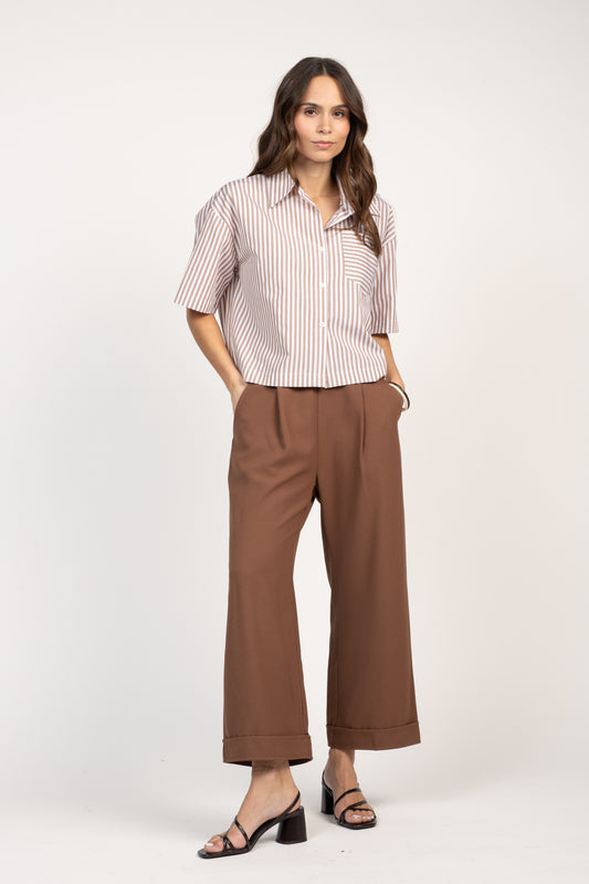 PANTALON 7/8ÈME ÉVASÉ EVA MARRON