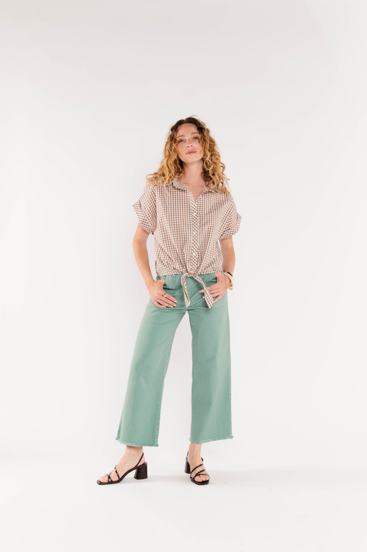 PANTALON ÉVASÉ 7/8ÈME ÉVAN VERT D'EAU