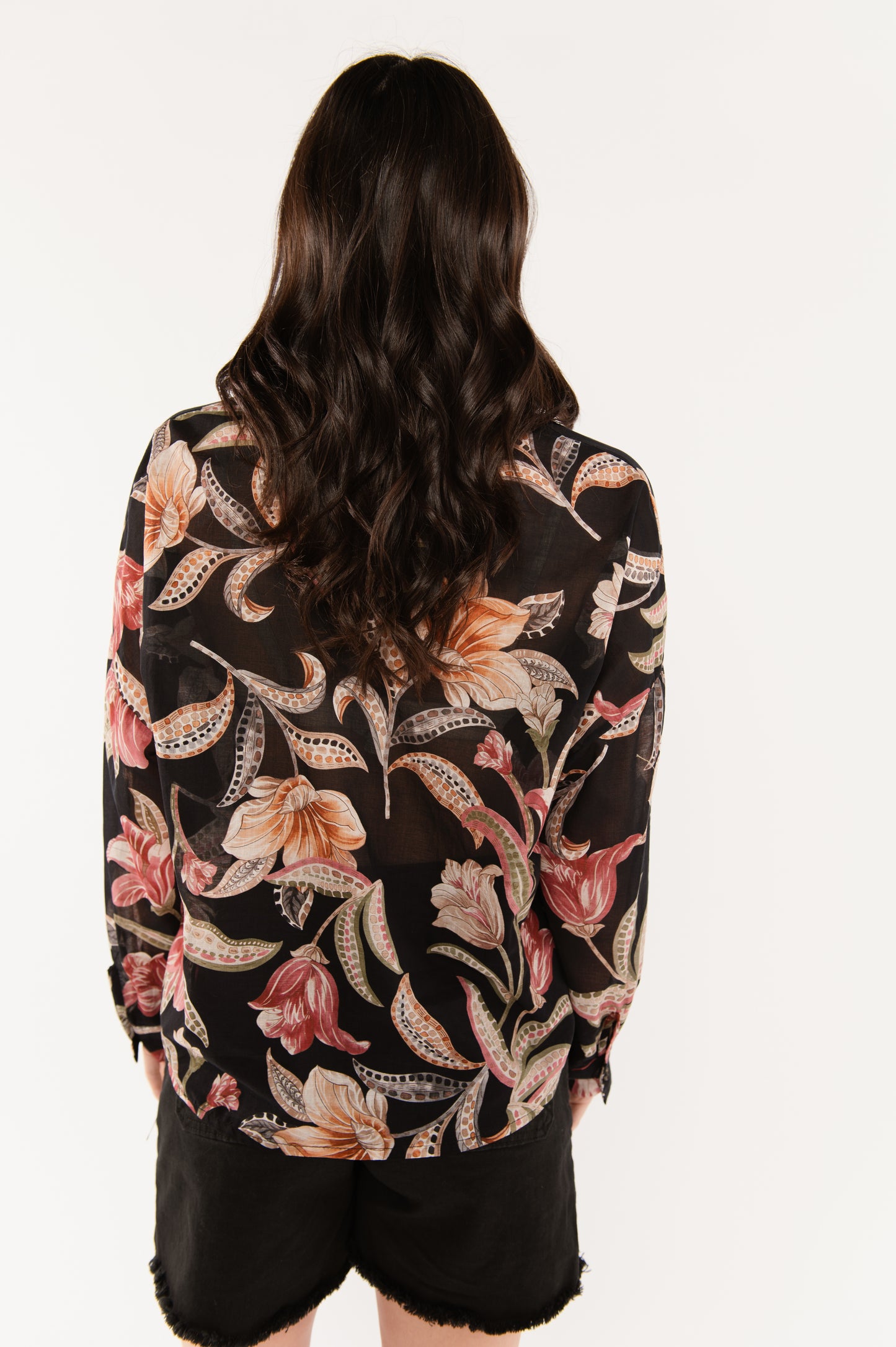 CHEMISE À FLEURS EN VOILE DE COTON ELFIE NOIR