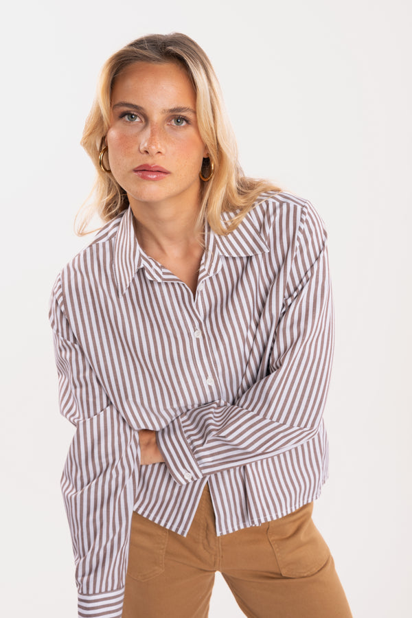 CHEMISE À RAYURES MARRON - GÉRALDINE