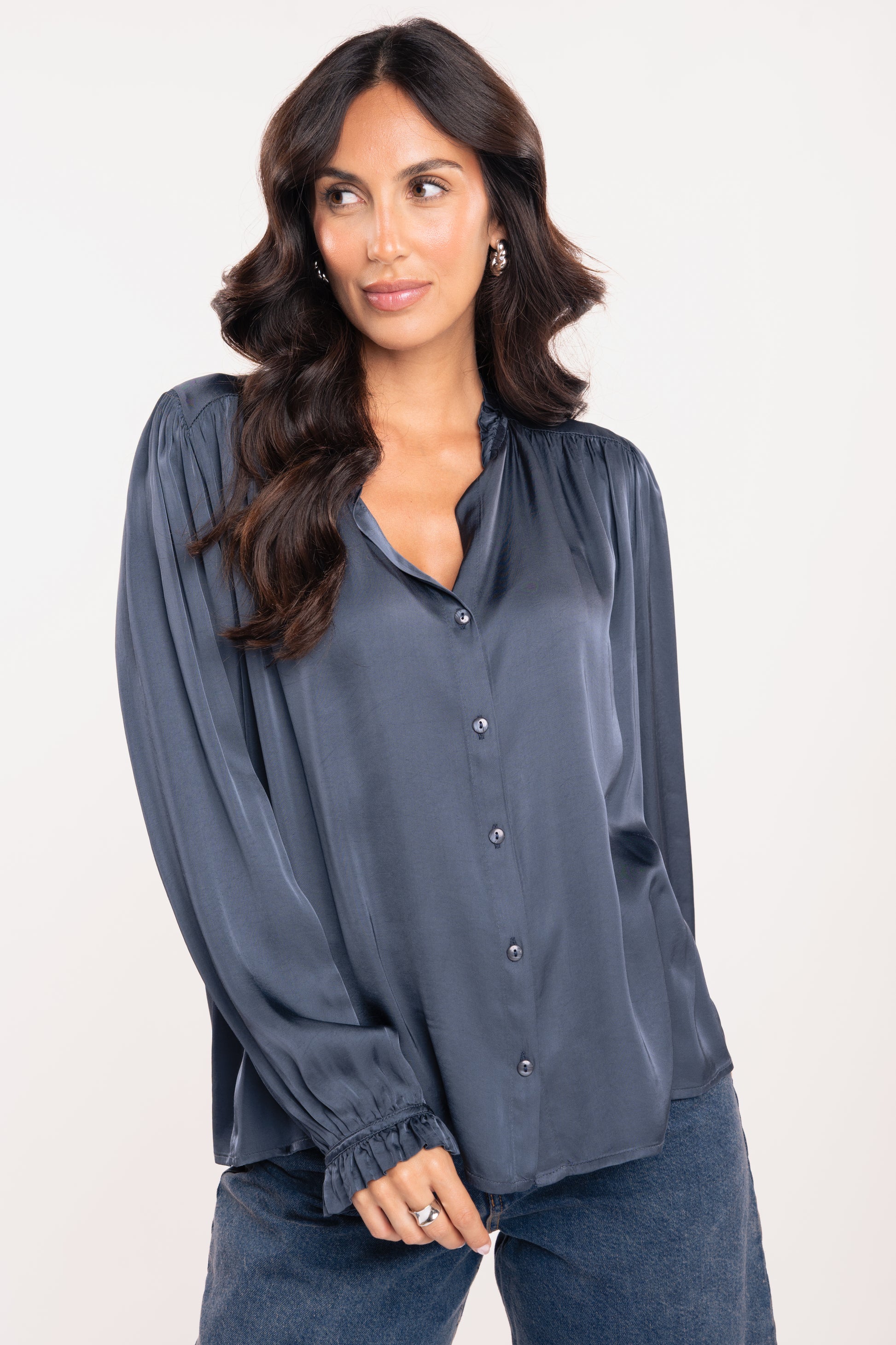 Chemise satin bleu 