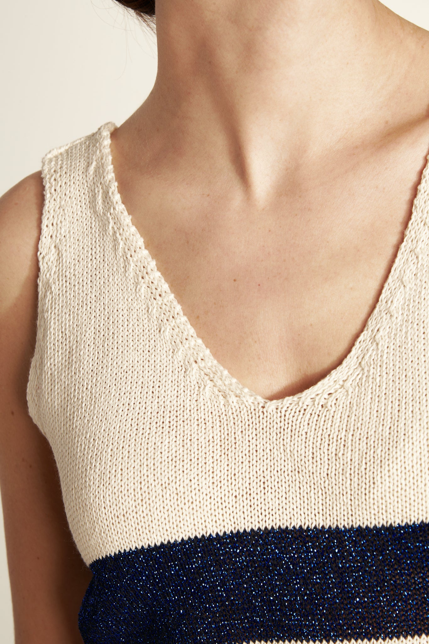 STRIPED LUREX REAMAILLE TANK TOP (4423) - NATURAL NAVY