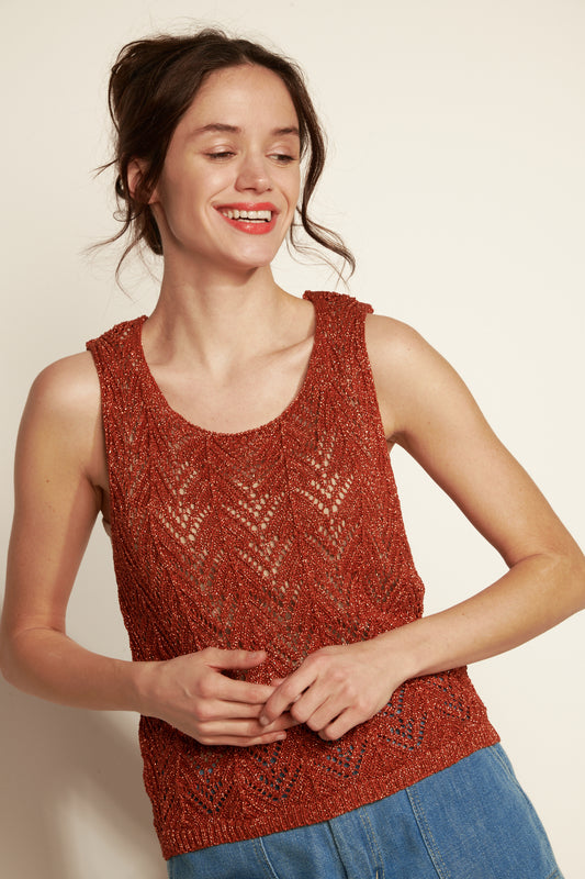 DÉBARDEUR AJOURÉ LUREX AMAURY BRONZE