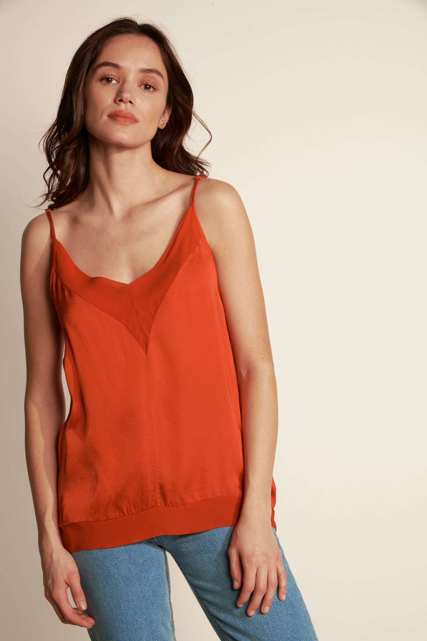 SLIKY TWO-MATERIAL Camisole (F2561T05Q07Q) - ORANGEADE