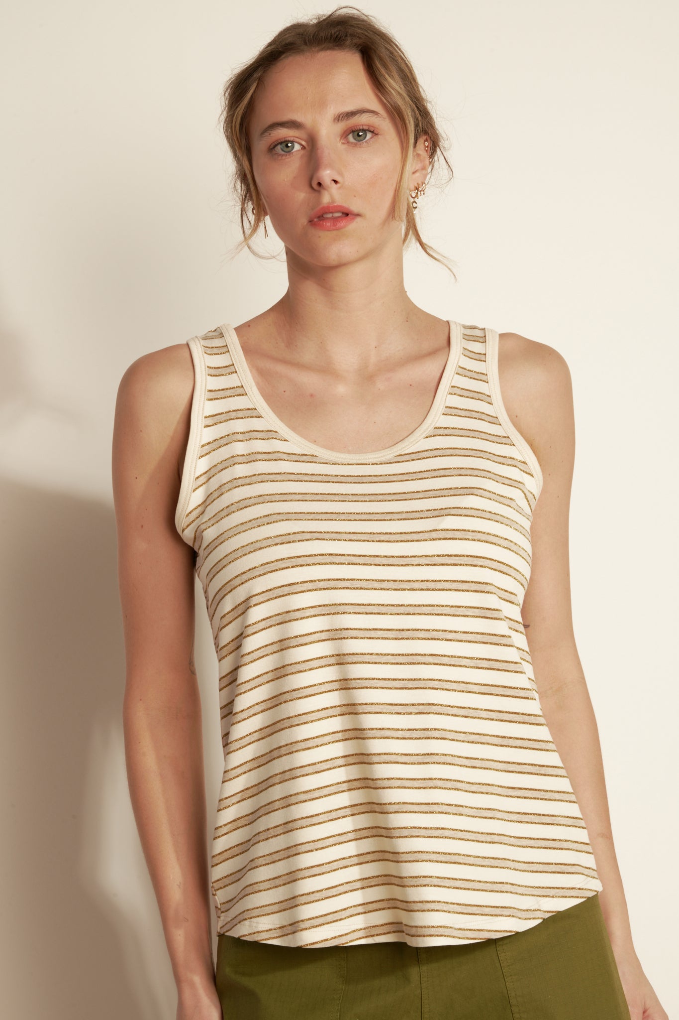 STRIPED JERSEY TANK TOP - SAND