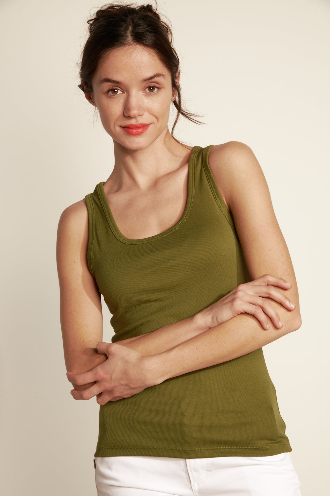FINE MODAL SIDE TANK TOP - OLIVE