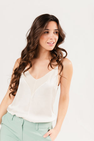 TWO-MATERIAL CAMISOLE FRANCE ECRU