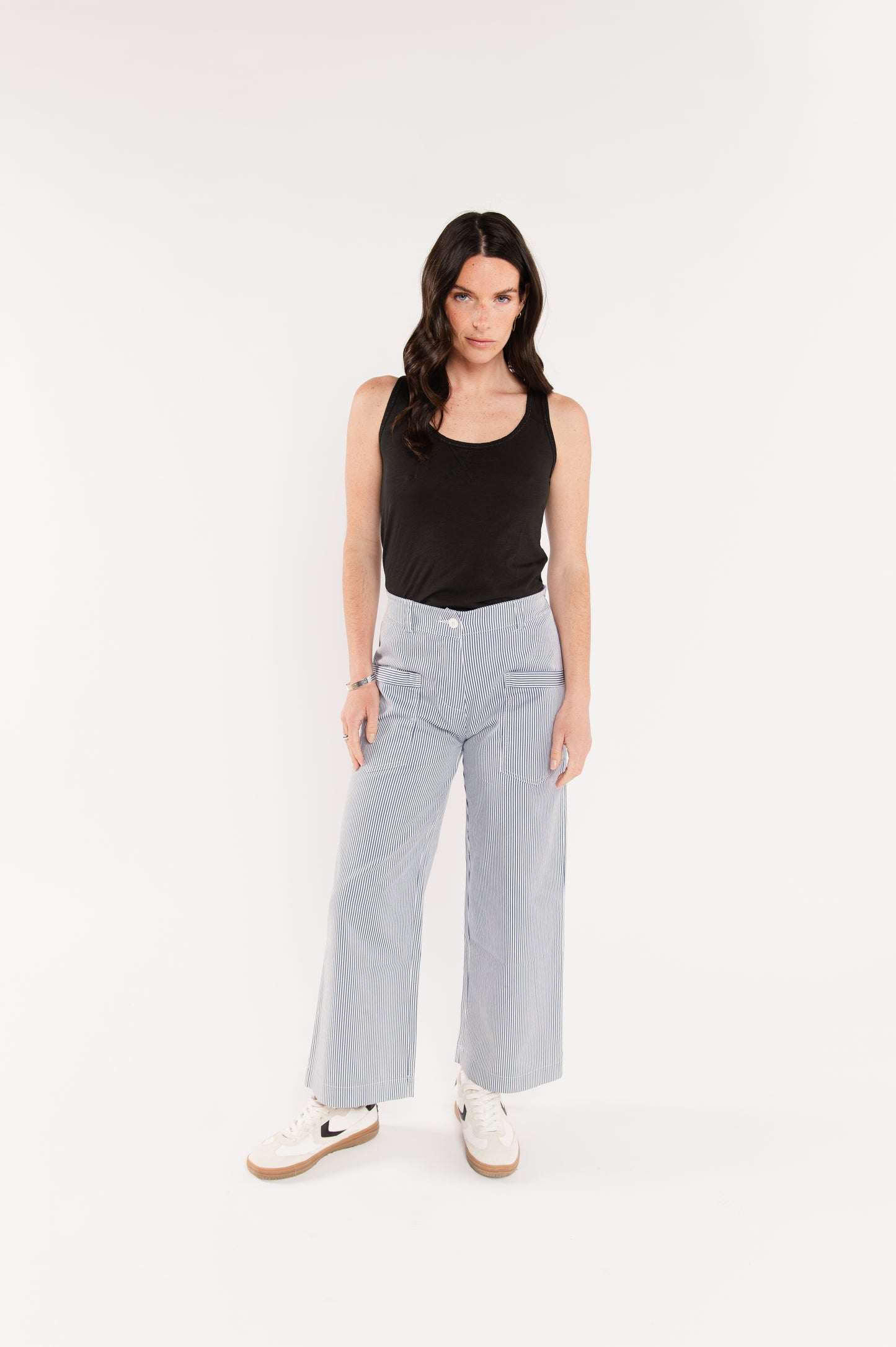 PANTALON 7/8ÈME À RAYURES FABIAN MARINE