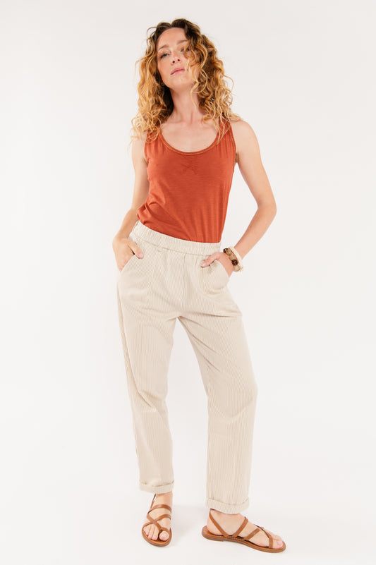 CHINO 7/8ÈME À RAYURES FARAH BEIGE