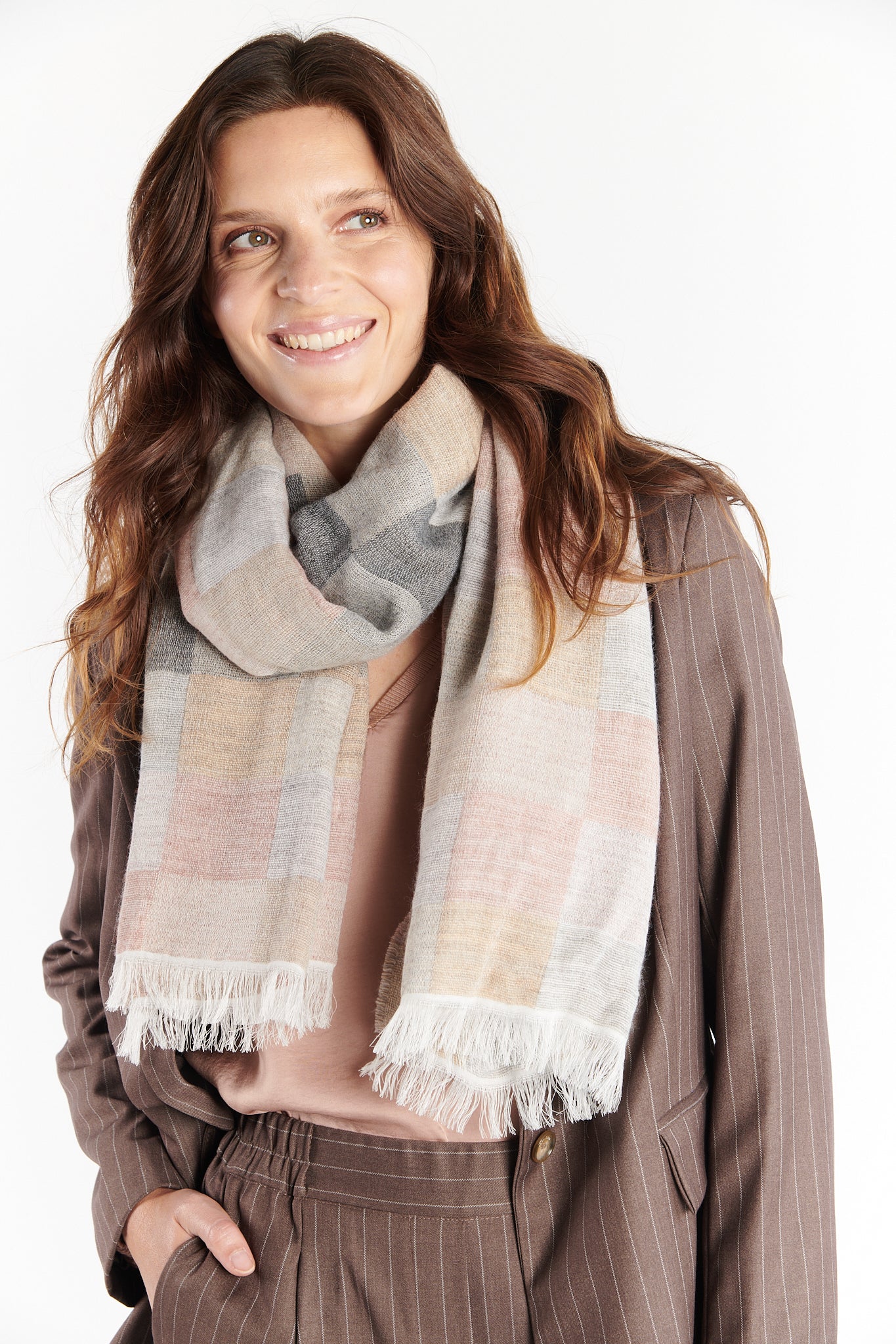 ÉCHARPE CARREAUX DALINOR MIX ROSE